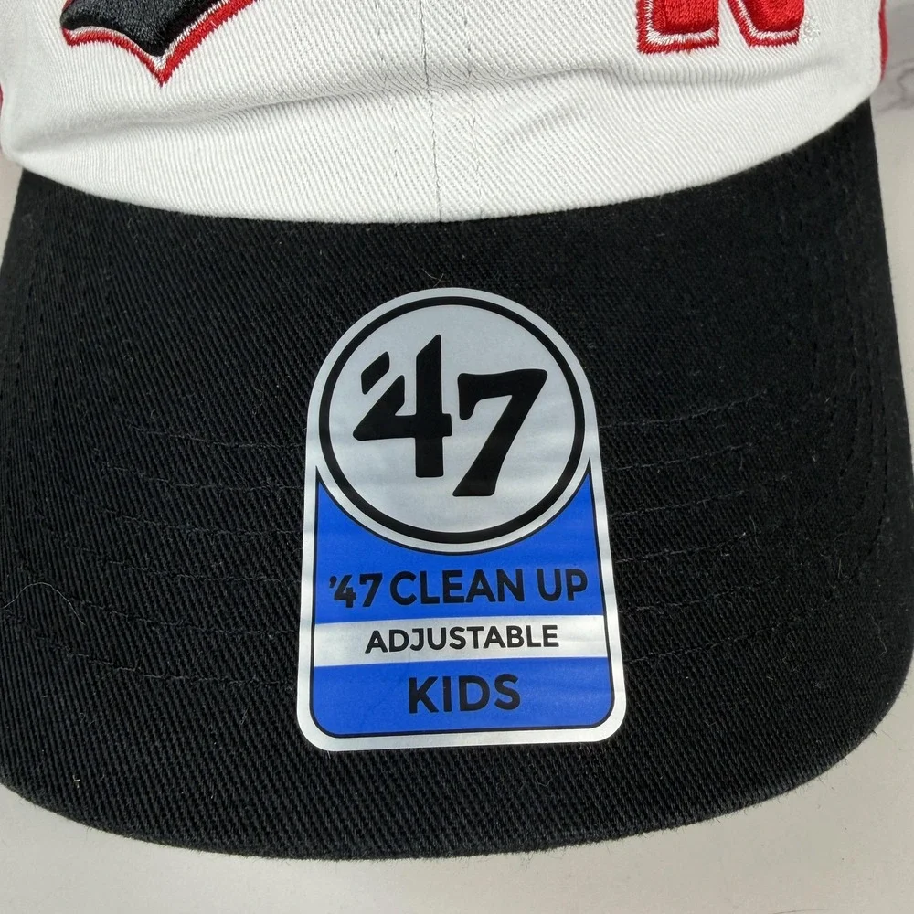 Nebraska Cornhuskers Hat Cap Strap Back Kids‎ Red White Black 47 Clean Up NWOT